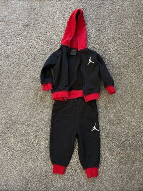 Jordan Black & Red Hooded Sweatshirt with Joggers 6 Months Washed
